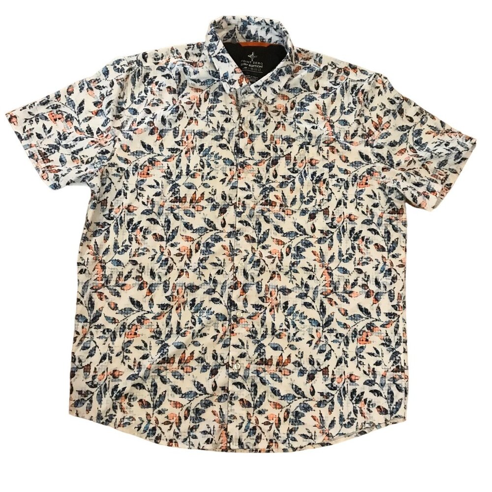Point Zero Floral Print Button-Down Men's Dry Edition Shirt Size XL Summer Beach